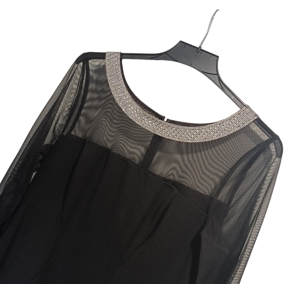 Alex Evenings Sheath Crepe Dress W/Beaded Illusion Neckline, Bell Sleeves 16 - Picture 3 of 12